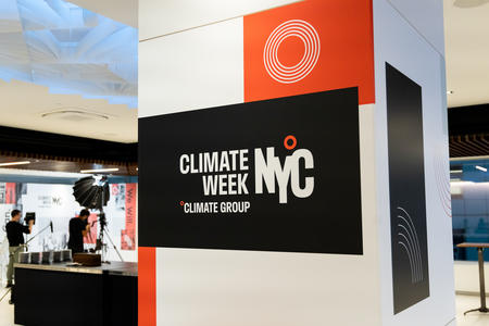 Climate Week NYC branding at networking areas of venue