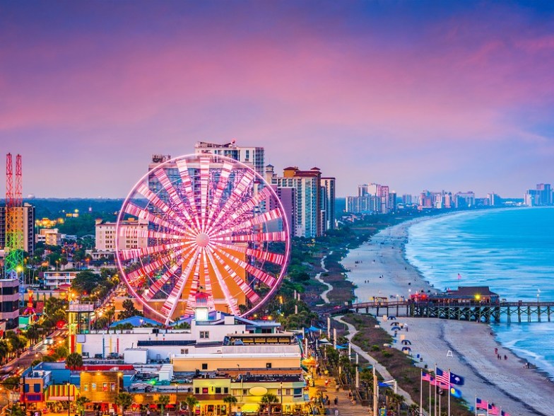 Enjoy the shops, nightlife, and amusement park rides at Myrtle Beach, South Carolina
