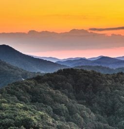 mountain landscape at sunset with clouds