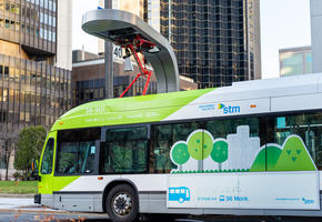 Electric bus on road in Quebec