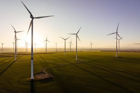 Windmills in field 