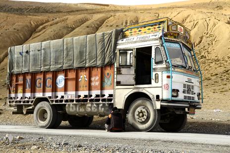 Truck against a desert as backdrop 