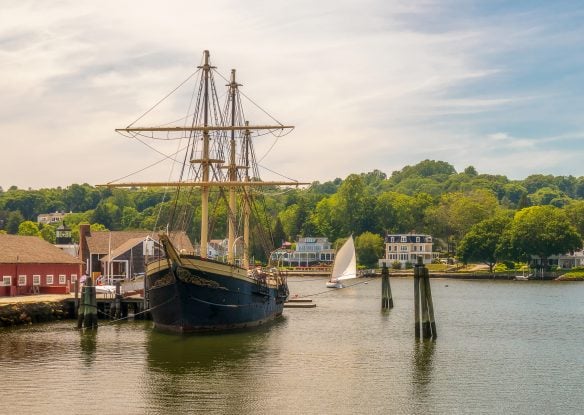 boat in harbor at mystic connecticut