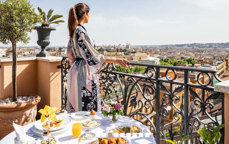 Balcony view from penthouse suite at the Baglioni Hotel