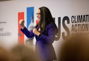 Angela Barranco, North America Executive Director on stage at US Climate Action Summit 2023