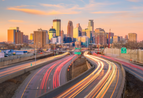 Minneapolis downtown skyline in Minnesota USA