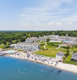 Aerial view of an oceanside resort